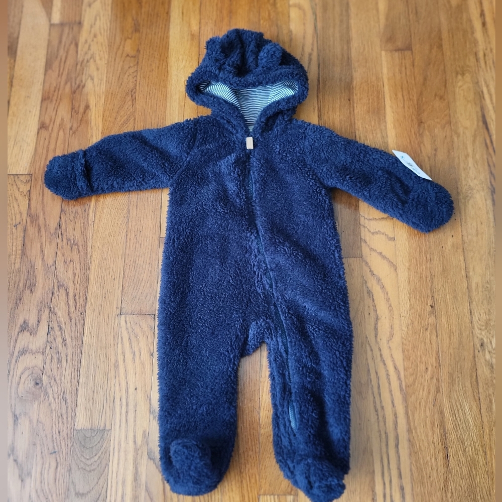Carters Baby Unisex‎ Navy Blue Fleece Footie Snowsuit Fuzzy Hooded Full Zip